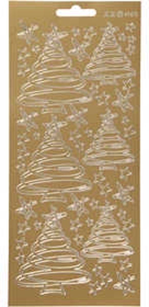 Stickers, vel 10x23 cm, goud, kerstbomen, 1vel [HOB-170204]